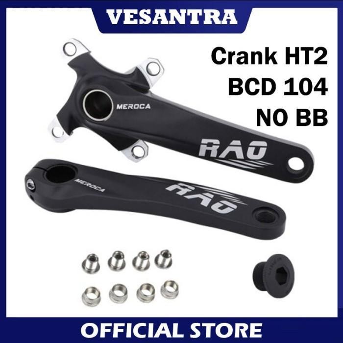 Ready Meroca Rao Crankset Tanpa BB HT2 Crank Set Hollowtech BCD 104 Hitam Outdoor