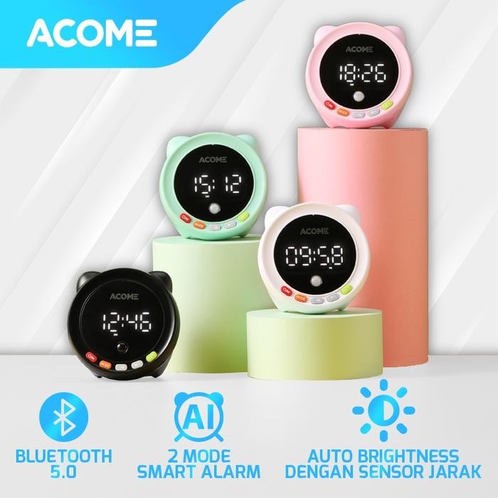 Acome A9 Smart Speaker Bluetooth 5.0 + Jam Digital Clock Dual Alarm Pasti Diskon