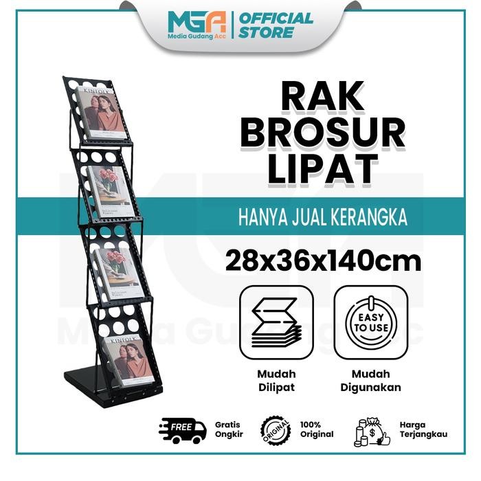 New Rak Brosur Lipat 4 Susun / Rak Majalah Display Portable / Rak Pameran Besi Lipat