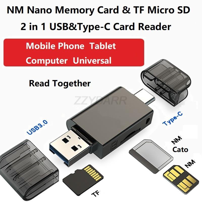 USB Type C NM Card Reader 2 in 1 Nano Memory Card & TF Micro SD Card Reader for Huawei Nova Honor&