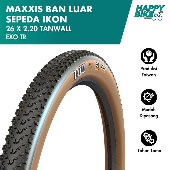 Ready MAXXIS Ban Luar Sepeda Ikon Tanwall Skinwall 26 x 2.20 EXO TR Tubeless Ready 60 TPI Bicycle