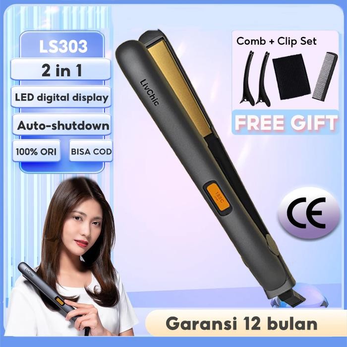 livchic 2in1 catok rambut untuk meluruskan dan keriting ls303 merah catokan sisir [kualitas terbaik]