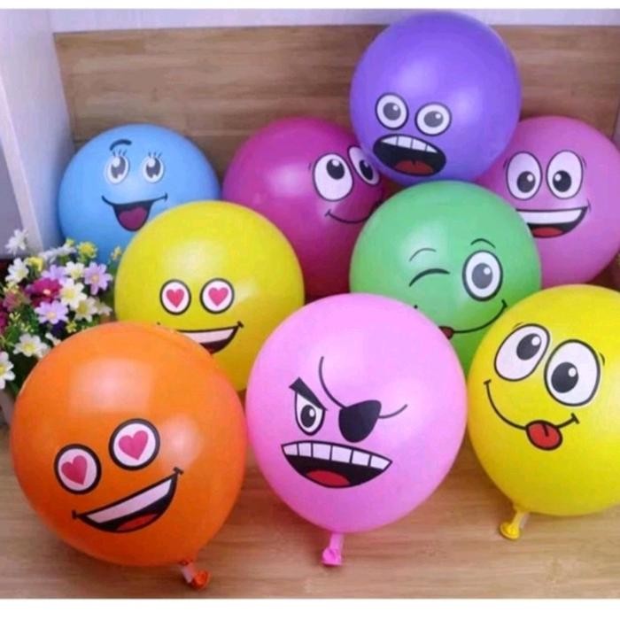 mhho- Mainan Anak Balon Emoji Smile 100 Pcs Untuk Perlengkapan Ulang Tahun