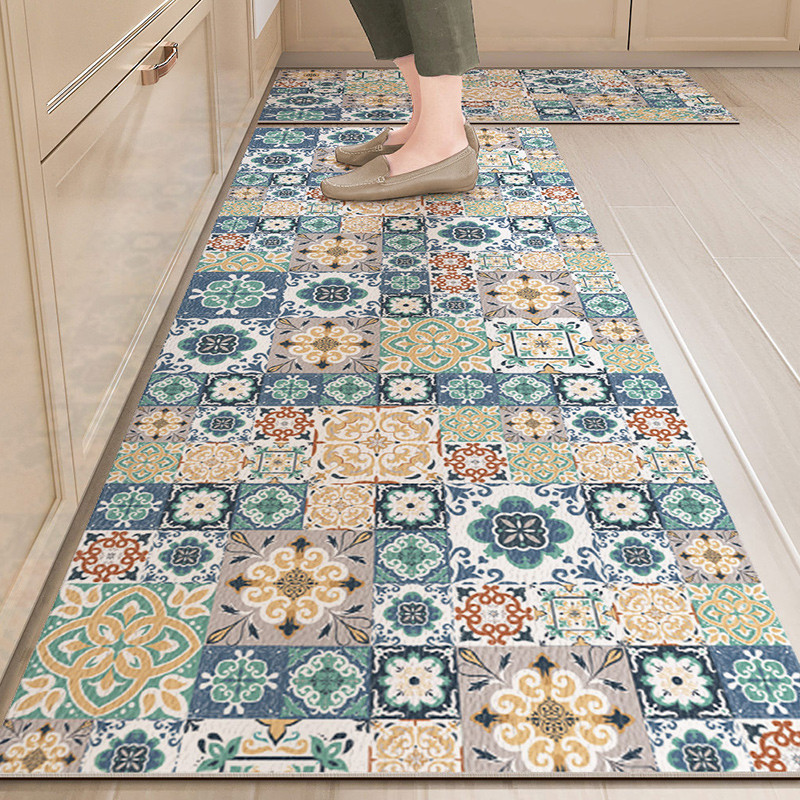 Pvc Kitchen Floor Mat Waterproof Non-slip Carpet Big Size Home Decoration Vintage Pattern Long Rug O