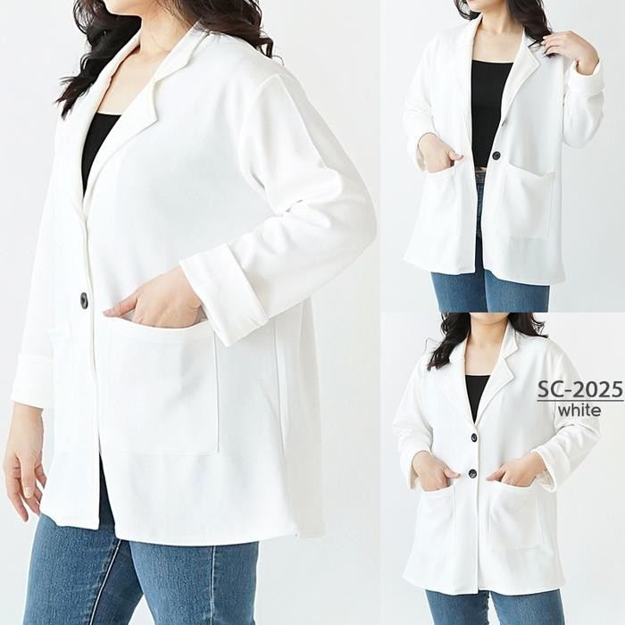 1fihz- Blazer Wanita Cewek Scuba Putih Jumbo Big Size Oversize Jas Dokter Kerja Kantor Formal