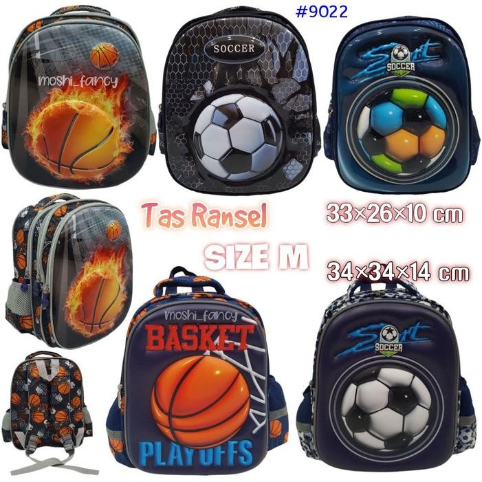 ASLI Tas Ransel Anak Motif Bola Basket dan Bola Sepak Soccer / Tas Backpack Sekolah Anak Laki-Laki /