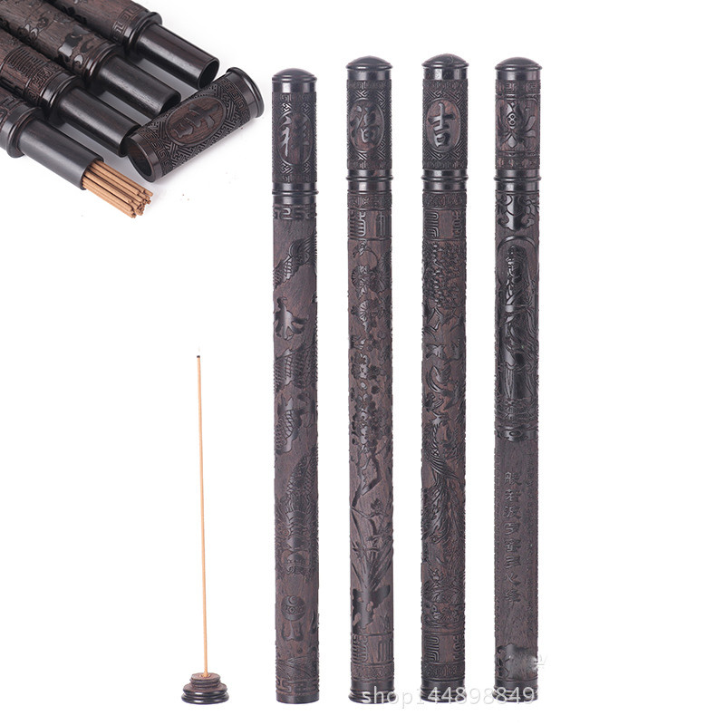 Factory Ebony Incense Tube Wooden with Incense Holder Cover for 21cm Incense Sticks Carved Insence B