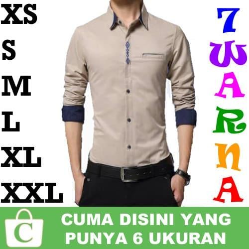 HOT PROMO Kemeja Pria Koko Lengan Panjang Polos Saku Dada Bordir COKLAT SUSU