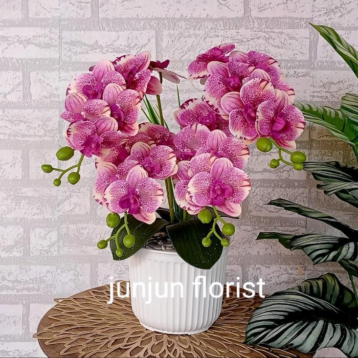 bunga anggrek hias bahan Latex vas plastik