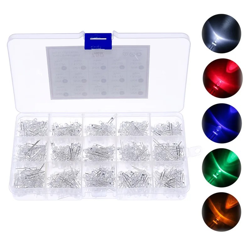 750pcs 5 colors x 150pcs 3mm F3 Diodes led transparent ultra light Yellow Red Blue Green white