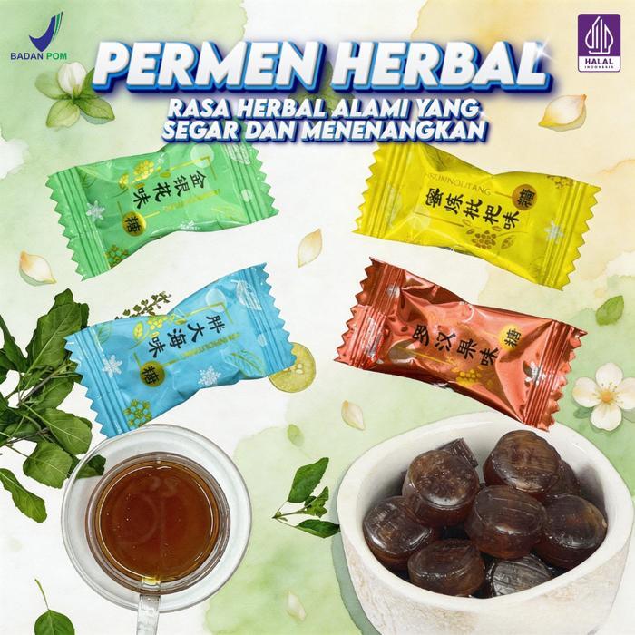 Permen Herbal Pereda Sakit Tenggorokan 4 Rasa Luo Han Guo Honeysuckle Pat Dai Hai Madu Niose Antler