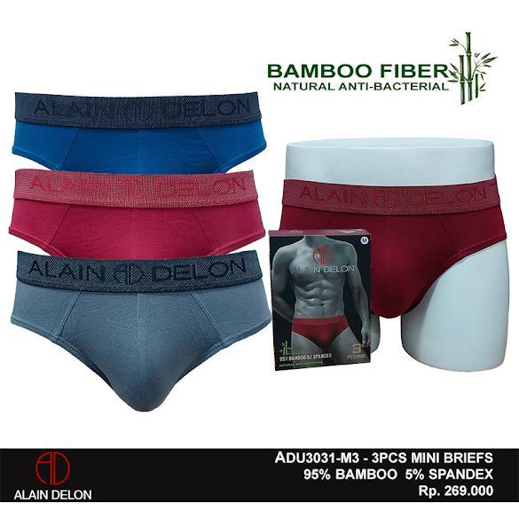 ALAIN DELON MINI Celana Dalam Pria Mini Briefs 3 Pack Serat Bambu Spandeks Ukuran M Warna Hitam Abu 