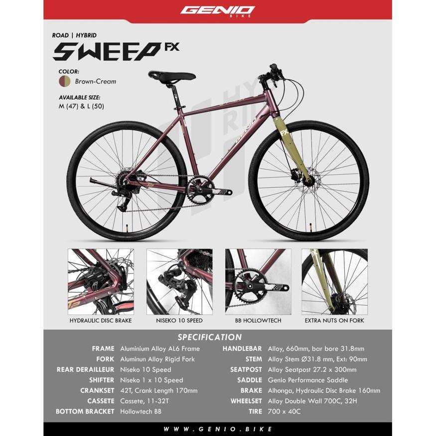 Sepeda MTB GENIO SWEEP FX Roadbike Hybrid Size M/L SNI - Brown Cream, M (47)