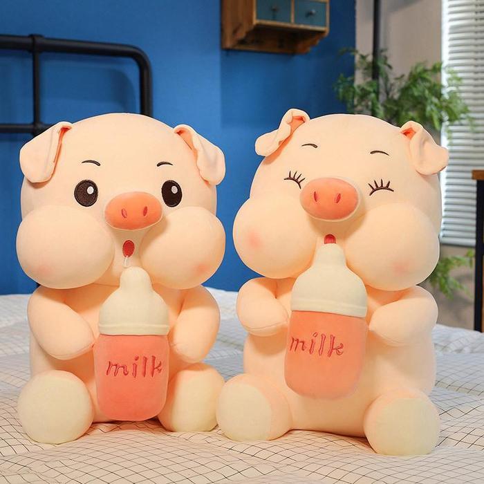Boneka babi jumbo pegang dot susu / Boneka babi gemoy