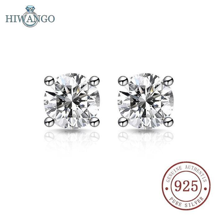 HIWANGO Anting Stud Zircon 5A Perak 925 Berwarna-warni - Putih, 0,5 karat/5mm
