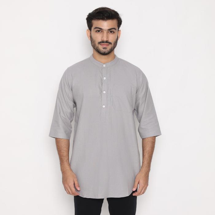 Dancus Kemeja Koko Pakistan Pria / Koko Kurta Pria Warna Abu OLRM259
