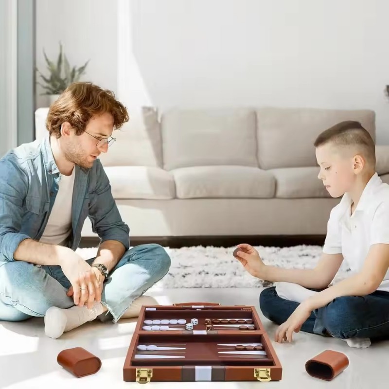 New classic backgammon set with leather case , standard version, portable travel game, ideal gift