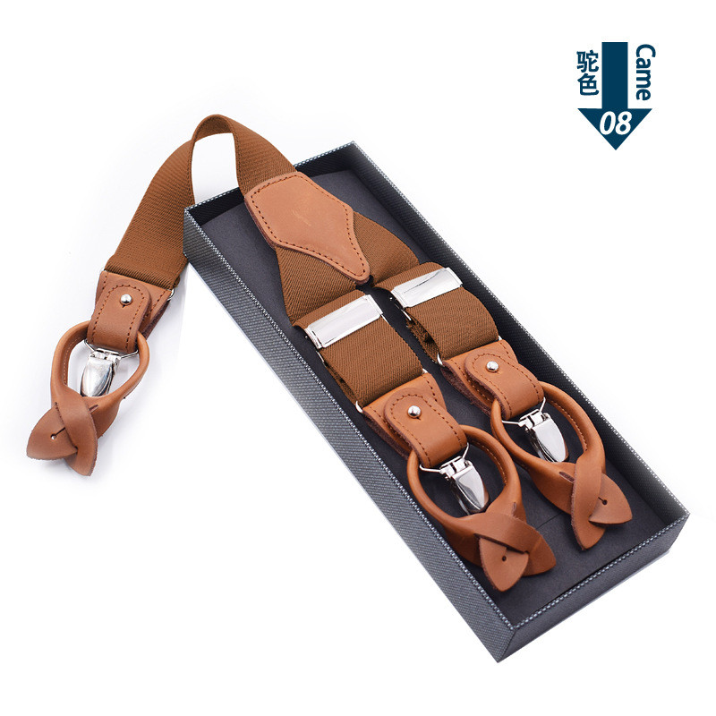 3.5X125 6 Clips Leather Men Suspenders Male Casual Suspensorio Button-end Trousers Strap Jockstrap