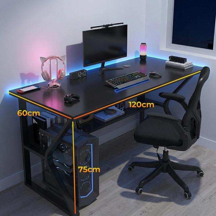 Ready Set Meja Gaming 120Cm + Kursi Gaming Ergonomis Putar 360 Meja Komputer Full Set Untuk Wfh &