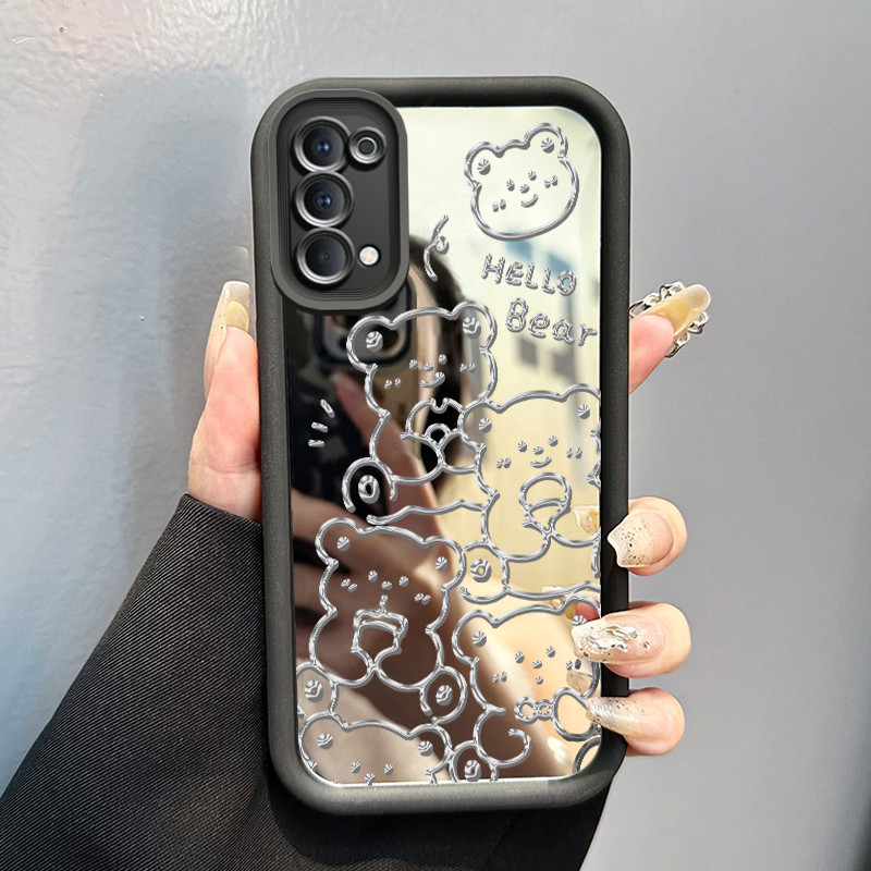 Casing Hp OPPO Reno 4 4G Reno4 Reno 4 5G Case Casing pola beruang kecil Kesing HP Cesing cermin Kasi
