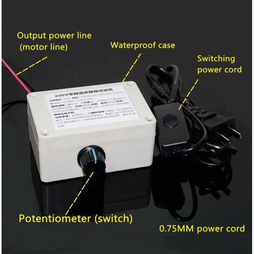 220V Dual-Switch Single-Channel Dc Motor Speed Controller Governor Speed Switch Waterproof Shell