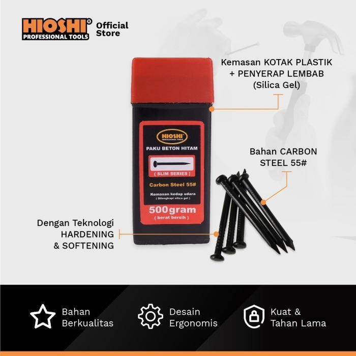 HIOSHI /500GRAM/PAKU BETON/HITAM/BAJA/TEMBOK/ 20 25 30 40 50 63 70 100 125MM (SLIM) - HD