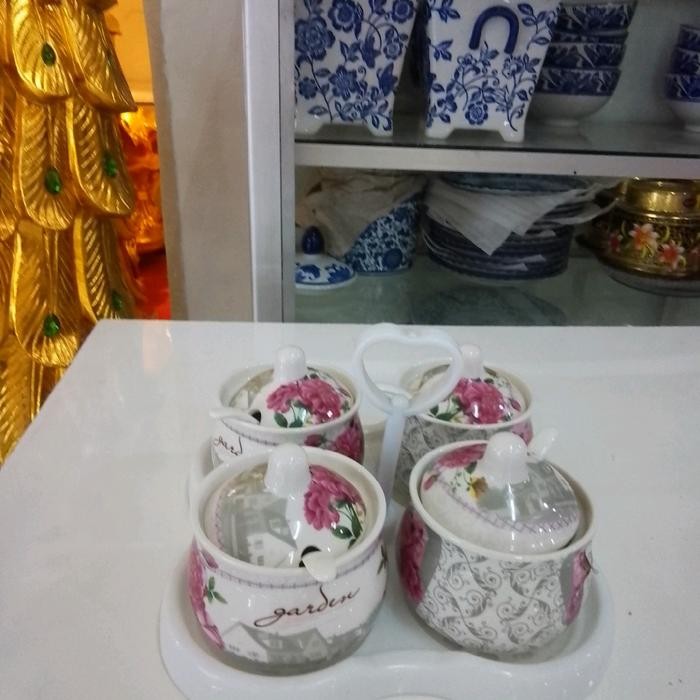 TEMPAT BUMBU SET 4 PCS + SENDOK KERAMIK FIORENZA