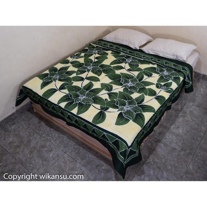 SIAPKIRIM Bed Cover Batik Lukis Jarit Full Bunga Anggrek Hijau Botol Lokal Bali READY STOCK