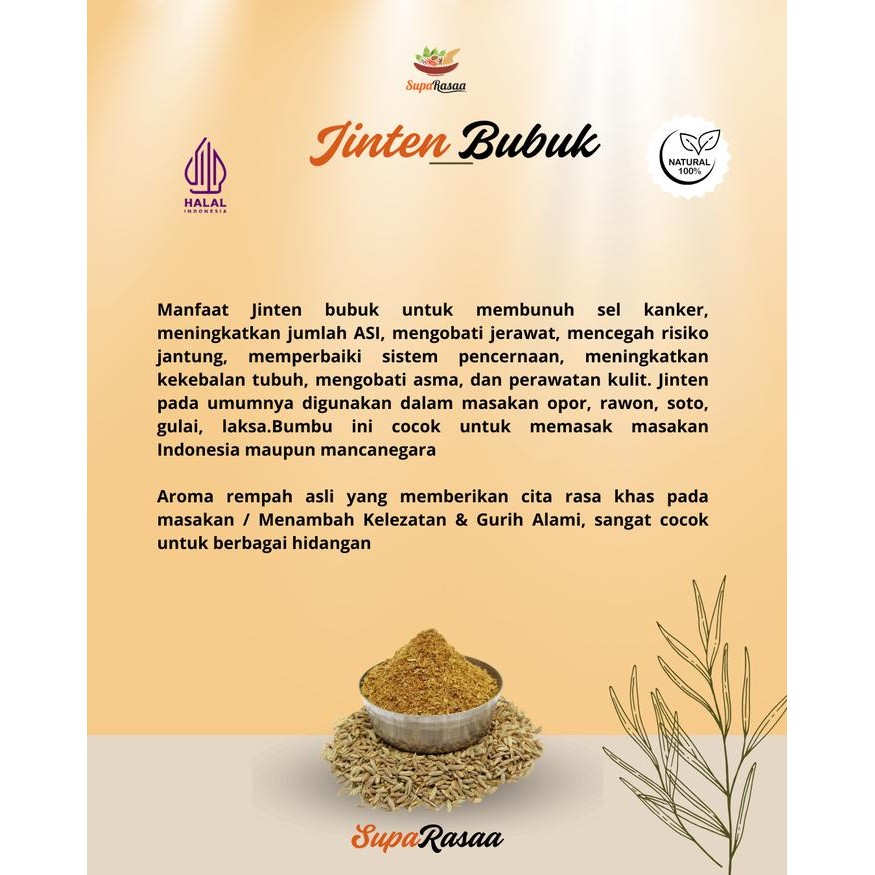 

SupaRasaa Jinten Bubuk Botol 45gr - 100% Murni Tanpa Bahan Kimia Pengawet Pewarna MSG - Cocok Untuk
