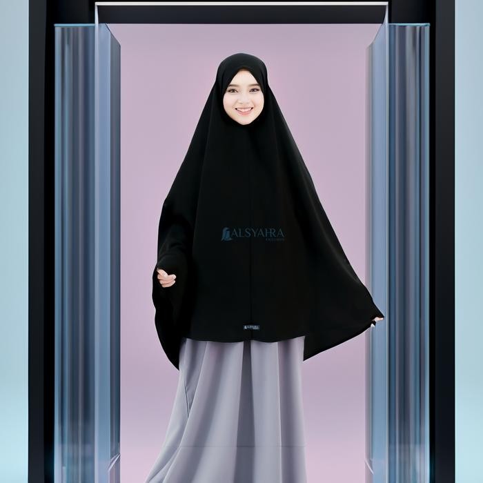 Pilihan- Alsyahra Exclusive Set Khimar Marwah Non Pet Niqab Bandana Xl Jetblack Muslim Jilbab