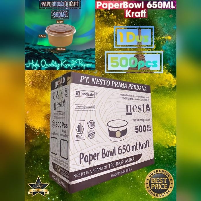 

ISI 500pcs Paper bowl Kraft 650ml NESTO Paper bowl Coklat 22oz Mangkuk