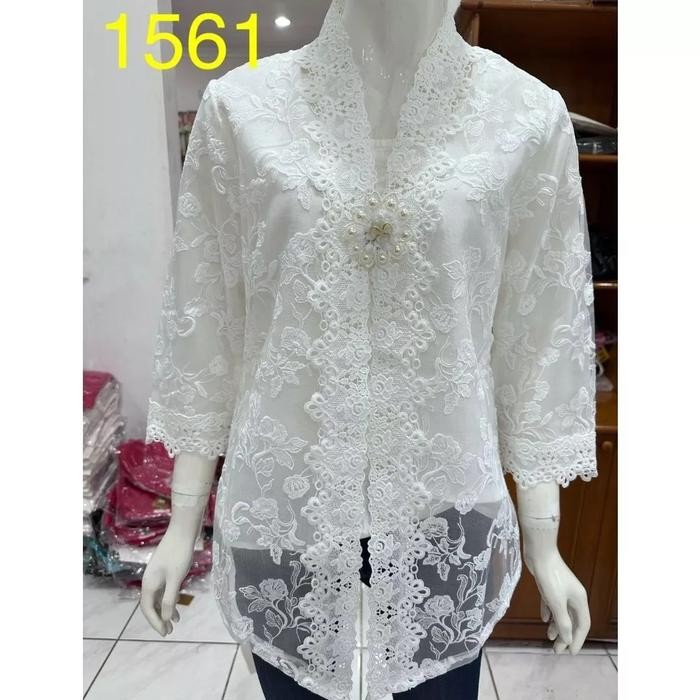 JUMBO ATASAN KEBAYA PESTA ALEXUEZ LINEN MIX BROKAT BORDIR PUTIH TULANG SIZE 4L DAN 5L LD 120