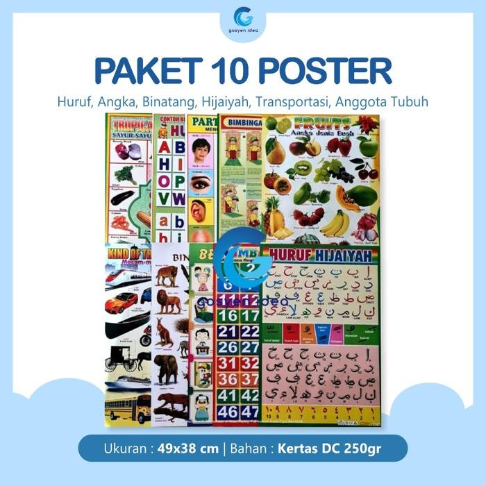 

OJ 10 Poster Belajar Anak Edukasi Huruf Hijaiyah, Transportasi, Warna, Abjad, Angka, Binatang Karton