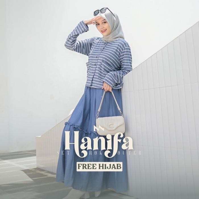 Pilihan- [Myza] Free Hijab Hanifa Set ( Rok & Outer Cardi ) Premium Casual Formal