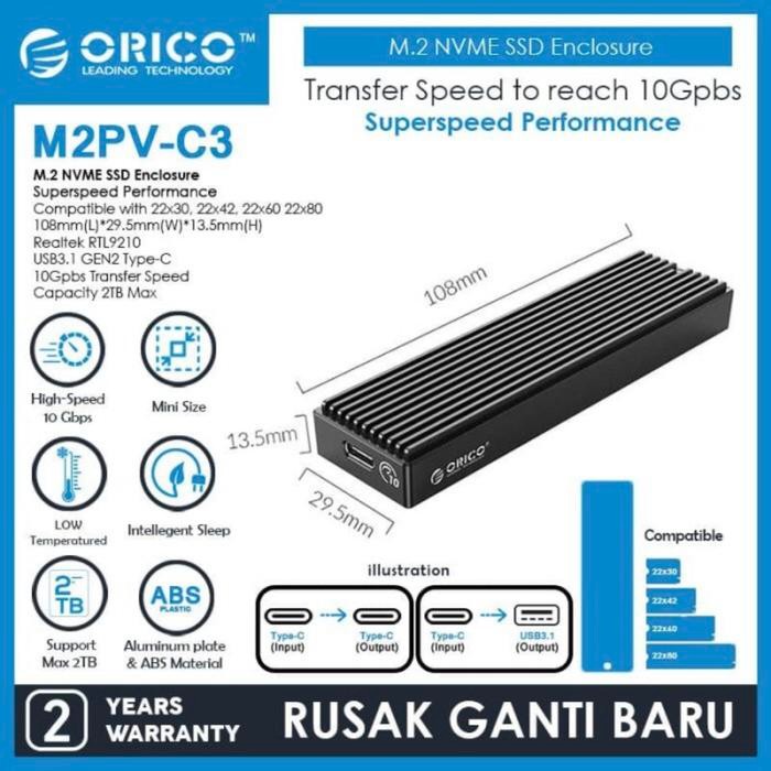 Pilihan- Orico M2Pv C3 Case Casing Ssd M.2 Nvme Enclosure M2Pv-C3