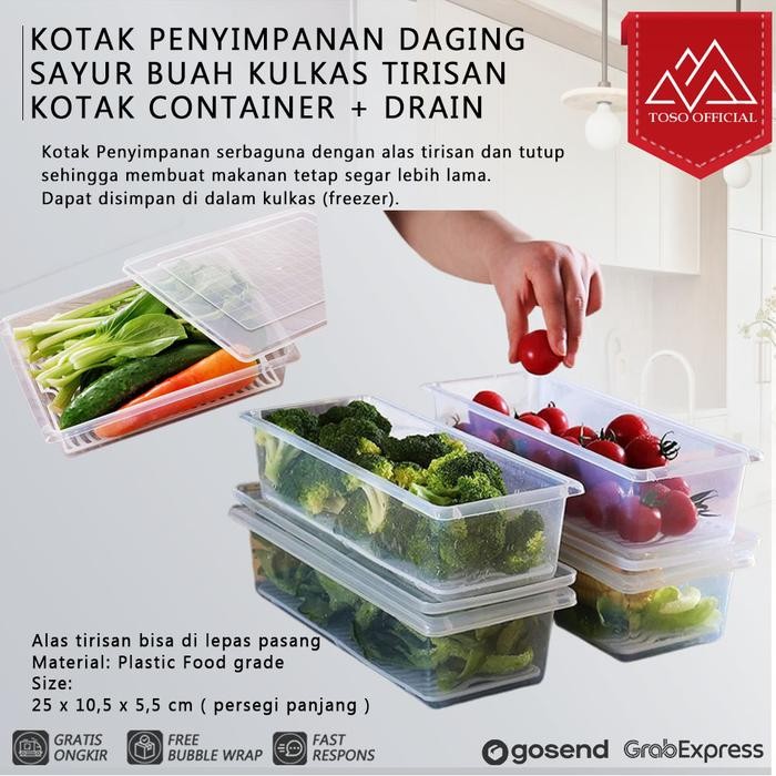 KOTAK PENYIMPANAN DAGING SAYUR BUAH KULKAS TIRISAN KOTAK CONTAINER