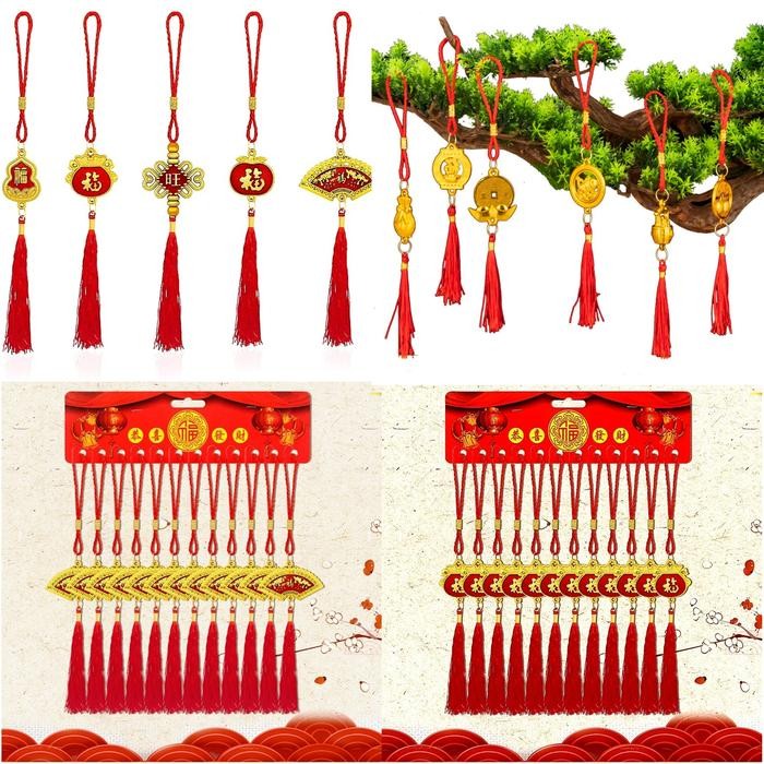 Gantungan Emas Kelinci 2023 Dekorasi Imlek Ornamen Hiasan Tali Merah