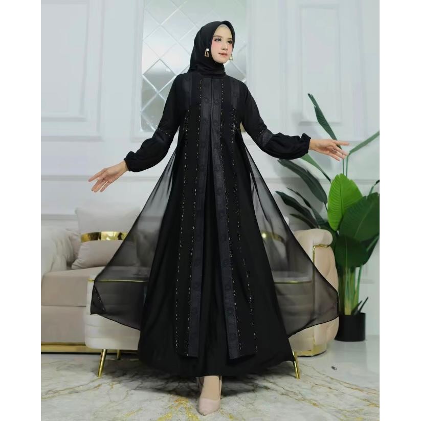 GALERI SICANTIK - COD - Gamis Abaya Bordir Hitam Resleting Depan Terbaru