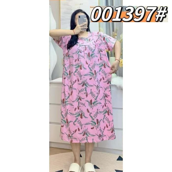 6XB6  Daster Spandex Super Jumbo Murah Adem Motif Bunga Dress Tidur Wanita Bumil Import