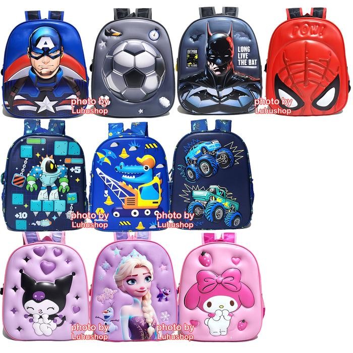Tas Anak TK Timbul Superhero Cars Contractor Bola Batmen Mobil Kuro