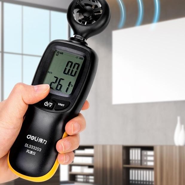 Deli Digital Anemometer Pengukur Kecepatan Angin Thermometer Angin