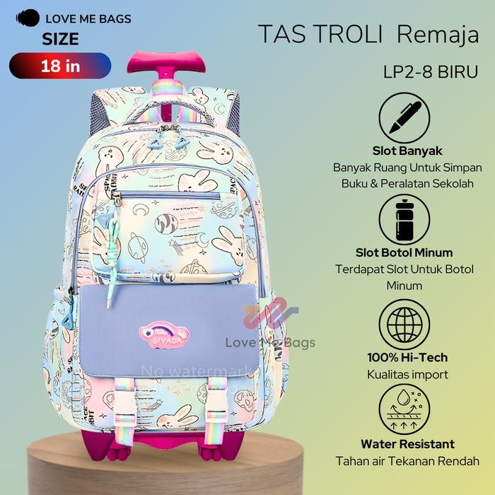 Tas Troli Sekolah Anak Perempun Remaja Kelinci Lmb Bahan Nilon Tebal