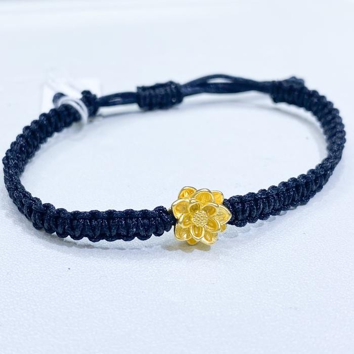 Gelang tali hitam Bunga emas 24 karat 999 best seller