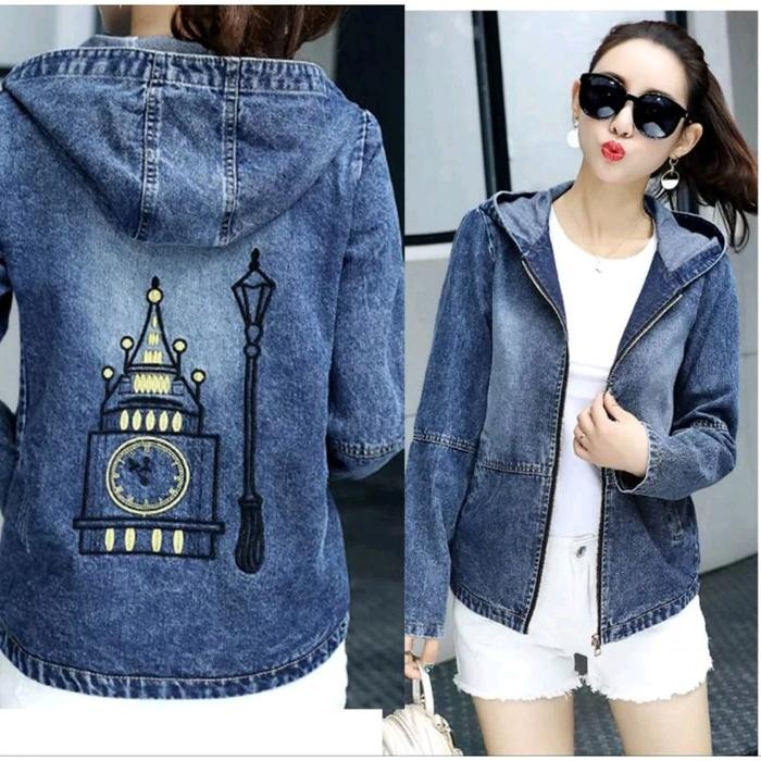 JAKET JEANS HOODIE IMPORT/JAKET JEANS WANITA TERBARU