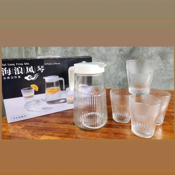 TEKO KACA BENING MOTIF MEWAH SET DAPAT 1 TEKO + GLASS 4 KACA  HARGA GUDANG