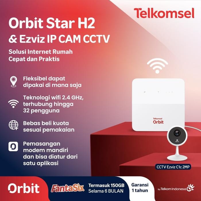 Telkomsel Orbit Star H2 Modem Wifi 4G + Ezviz Wifi CCTV Camera