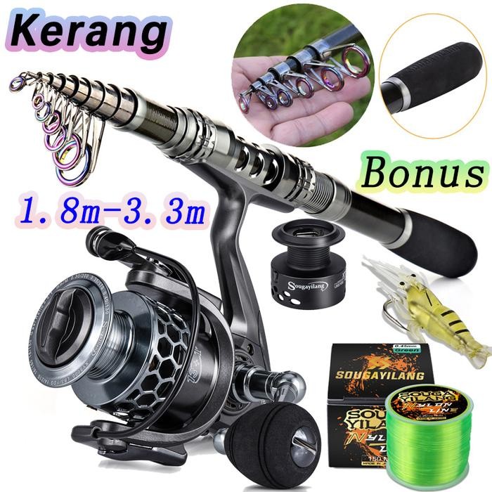 Sougayilang pancing set joran pancing 1.8-3.3m 5.21GR reel pancing Memancing laut pancingan set