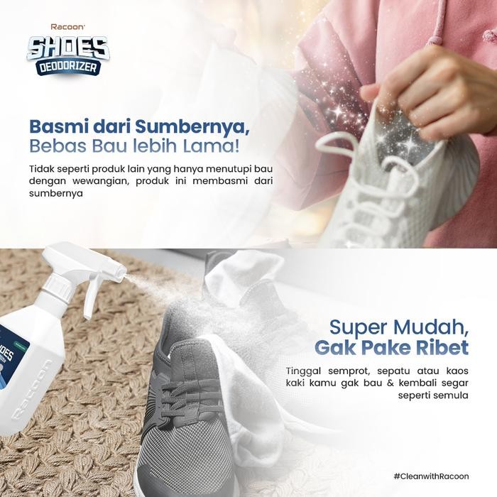 av53-Racoon Shoes Deodorizer / Spray Anti Bau Sepatu Free 1 Travel Size Pembersih