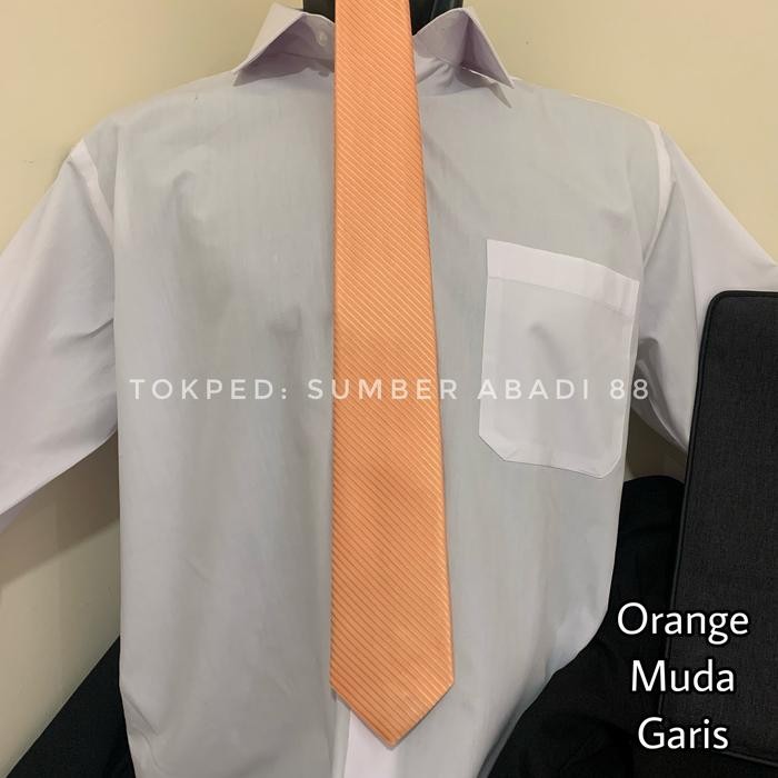 108p- Dasi Pria Ikat Manual Panjang Dewasa Polos Dan Motif Garis Warna Orange Orens Salem