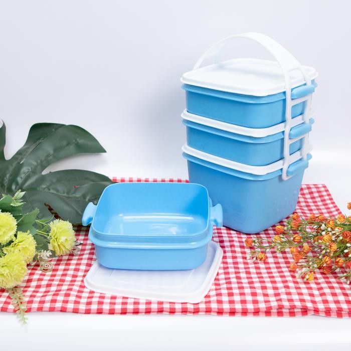 1 Set Rantang Susun 3 Takuma - Rtgs3 Takuma Rantang Piknik Plastik Untuk Lauk Warna Ungu Pink Biru